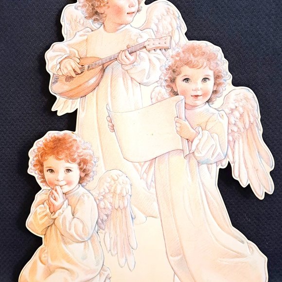 Vintage Stand-Up Christmas Angels Greeting Card Unused 8.5" x 6.5" - Picture 1 of 4